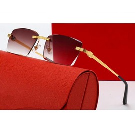 Rimless Luxury Unisex Square Trendy Retro 90's Fashion Stylish Hip Hop Brown Gradient Tint Lens Gold Wire Frame Sun Glasses Frameless Rectangle Summer Shades Sunglasses For Men And Women