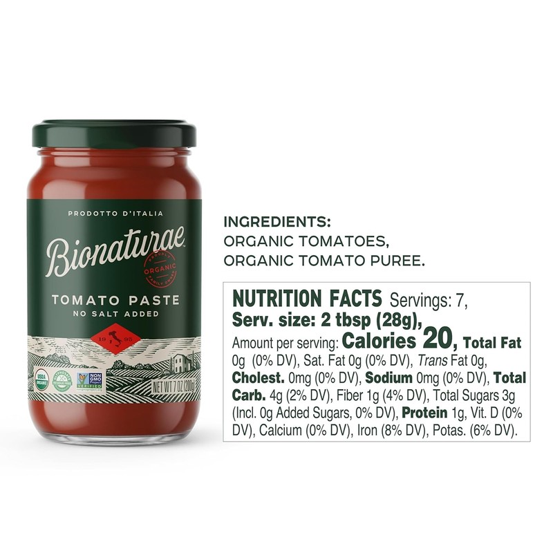 Bionaturae Organic Tomato Paste - No Salt, Tomato Paste in