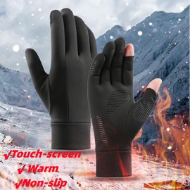 POONWEI Winter Warm Men's and Women's Touch Screen Outdoor Liner Gloves with Fingerless Design, Suitable for Skiing, Running, Mountaineering, and Cycling (Black, M)