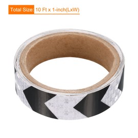 PATIKIL Reflective Tape, 1 Roll 10 Ft x 1-inch Waterproof Adhesive High Visibility Caution Warning Safety Tape Reflector for Trucks Trailers Cars, Arrow White Black
