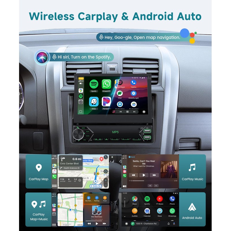 Single Din Car Stereo with Wireless Carplay Android Auto,Sellrich 7