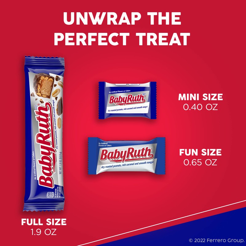 Baby Ruth, Chocolatey, Peanut, Caramel, Nougat, Full Size Individually Wrapped