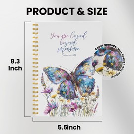 EKGJW Floral Butterfly Christian Notebook Journal, Ephesians 3:19 Bible Verse Spiral Notebook 5.5x8.3, Religious Prayer Journal for Women, Christian Faith Based Gifts