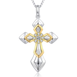 Jiahanzb Silver Cross Necklace for Women Men 925 Sterling Silver CZ Pendant Necklaces(B: Double Layer Silver)