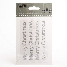 Merry Christmas Stickers Silver Glitter 10cm x 1cm (4 Pieces)
