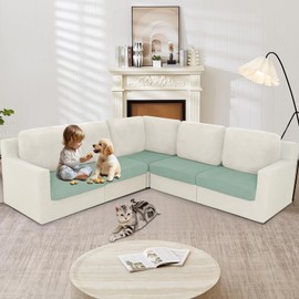 ALIECOM Waterproof Sectional Couch Cushion Covers L Shape Stretch 5 Pcs Magic Sectional Sofa Covers Washable Corner Seat Slipcover Pet Dog Universal Furniture Protector (5 Seat Covers, Sage Green)