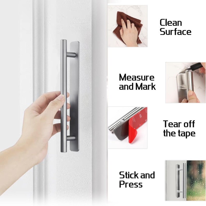 2 PCS Stick on Handles,Cabinet Door Pull Handle,No Drilling Silver