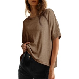 Dokotoo Women's Tops for Women 2025 Loose Oversized Basic Tee Comfortable Soft Fabric Flattering Fit - Womenswear:_Brown_XL