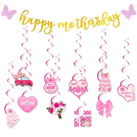 Muswarm 1Set Happy Mother's Day Banner Mothers Day Decorations Backdrop Gold Glitter Signs for Party Supplies,Home Decoration,Celebration(butterfly)