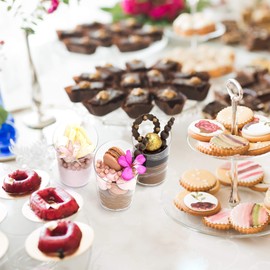 Open Cut Slanted Round Dessert Cups - 3 ounce - 40 Count - Spoons Included - Clear Plastic - Slanted Cylinder Mini Dessert Cup - Appetizer Cup - Tasting Glass-Sample Shot Glass -Disposable or Reusable