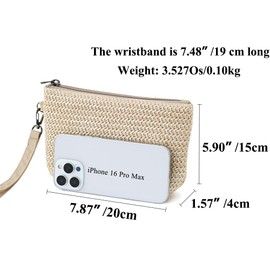 BBORGDC Stylish Woven Straw Wristlet Purse for Women - Summer Beach Clutch Bag with Cell Phone Pocket, Zipper Closure, and Coin Purse - Perfect Travel Handbag Gift