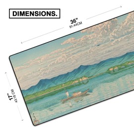 MPCO. Ukiyo-E Large Gaming Desk Pad - 36" x 17" Aeroglyde Fabric Lake Hamana Desk Mats - Washable, Smooth Glide for Precision Gaming & Work