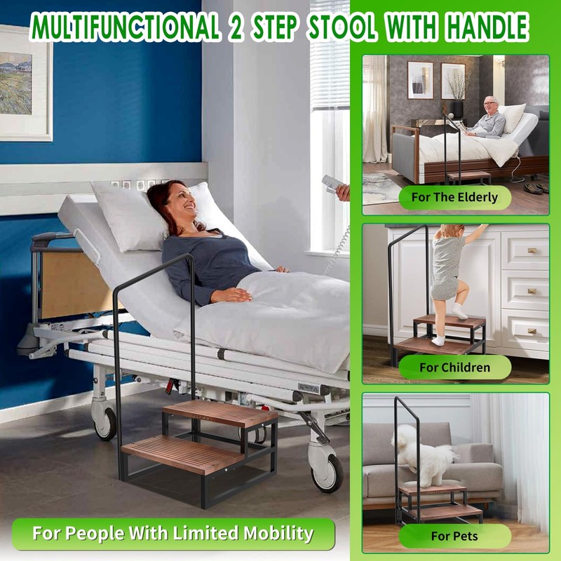 Two steps stool with handle, Steps to high bed and