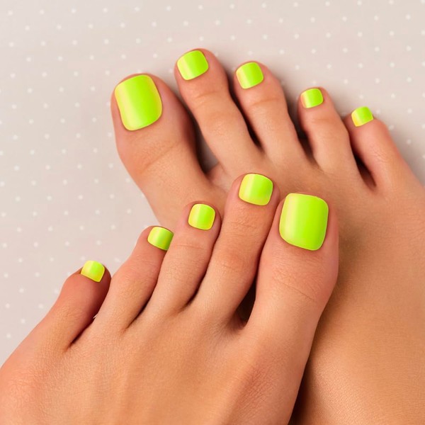 GoldFinger Press On Toenails Kit, High Pigment Neon Yellow Color