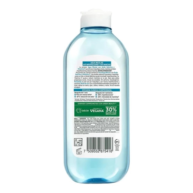 Agua Micelar Garnier Anti Acné 400ml Piel Tendencia Al Acné