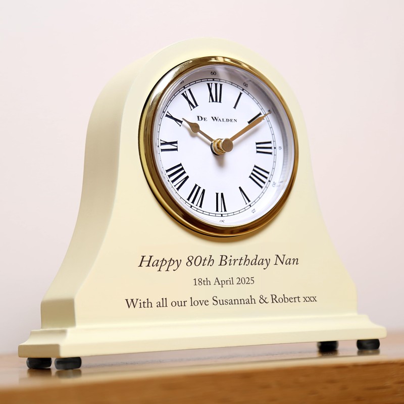 De Walden Nan's 80th Birthday Engraved Wooden Mantel Clock Beige