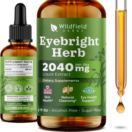 WILDFIELD HERBS 2 Oz Eyebright Herb Drops Tincture Extract 2000mg (Euphrasia officinalis) Herbal Supplement 84 Servings, Alcohol-Free Tincture