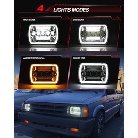UNISHINE 5x7 7x6 Inch LED Headlights Sealed Beam H6054 LED Headlights Amber/White DRL Turn Signal Rectangular Headlamp Compatible with XJ Wrangler YJ Replacement H5054 H6054LL, Pair