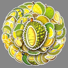 50 Pcs Durian Stickers Vinyl Cute Durian Fruit Stickers for Water Bottle Laptop Skateboard Bumper Notebook Scrapbook Cars Bike Guitar,Waterproof Aesthetic Durian Sticker for Girls Adults Kids