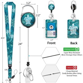 Sea Turtle Lanyards for ID Badges, Badge Reel Retractable Badge Holder with Lanyard for Teacher, Women, Kids
