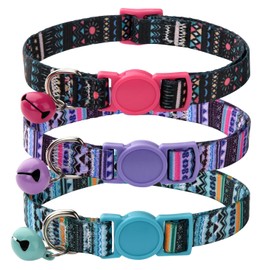 MarukoPet Cat Collar Breakaway with Bells, 3 Pack Girl Boy Pet Cat Collar with Bohemia Floral Tribal Geometric Patterns, Adjustable 7.5-12 Inch, with Safety Buckle for Kitten Cat(Set B)