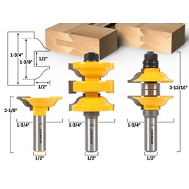 Yonico Router Bits Set Exterior Door Rail and Stile Extended Tenon 3 Bit Classical 1/2-Inch Shank 12346