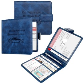 YAVIV Car Registration and Insurance Holder, Folio Leather Vehicle Card Document Glove Box Organizer, Auto Truck Compartment Accessories for Essential Information, Driver License Cards, Men&Women,Blue