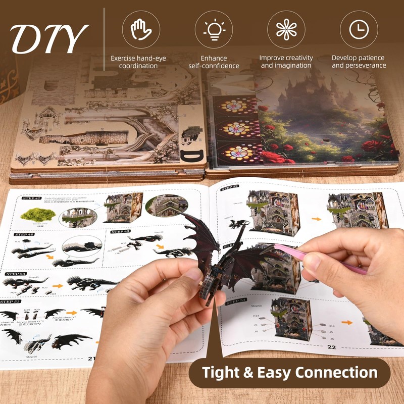 MiniCity 3D Wooden Puzzle Bookend Bookshelf Insert Decor with LED
