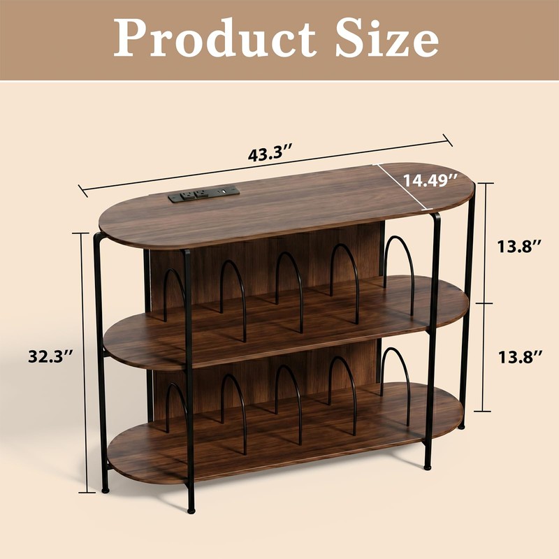 Faesun 43.3" Record Player Stand with Power Outlets, 3-Tier Vinyl