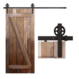 TSMST 6FT Heavy Duty Sturdy Sliding Barn Door Hardware Track Kit for Single Wood Door - Easy to Install - Type A