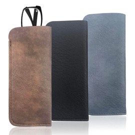 MeoZynxadril Pack of 3 Soft PU Leather Glasses Case, Glasses Bag, Portable Glasses Bag, Sunglasses Storage Bag, Glasses Bag, Jewellery Storage Bag for Men and Women, Black, Grey, Brown