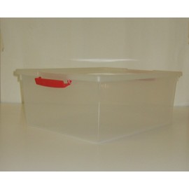Romanoff 12 QT Clear Storage Box with Red Snap Handle. Great for Toys,Garage & Laundry Room Organization.Stores Kinetic Sand Perfectly!!