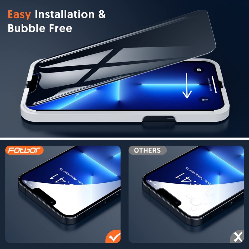 Fotbor for iPhone 16e/14/13/ 13 Pro Privacy Screen Protector, 2