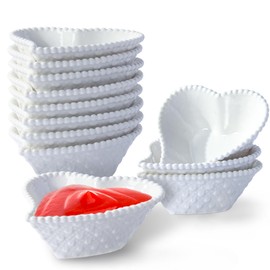 UIBFCWN 12 Pack Ceramic Mini Dipping Bowls, 3 inch Soy Sauce Dish Set, 1.7 oz Heart Shaped Small Dip Bowl for Side Dish, Multipurpose Serving Bowls for Ketchup, Sushi
