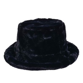 KGM Plain Colour Soft Fleecy Faux Fur Bucket hat - Festival Summer Winter Hats (Black)