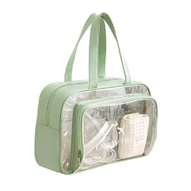 TALOMON Transparent PVC & PU Makeup Bag - Large Capacity, Wet/Dry Separation with Two or Three Partitions, Travel Toiletry Bag for Skincare, Beach & Pool(Green)