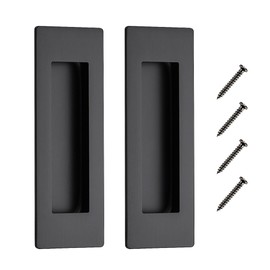 JOY DECOR 2 Pack Pocket Door Handles Sliding Closet Door Pulls, 5.9" Flush Barn Door Pulls Black Closet Finger Pulls, Rectangular Recessed Closet Door Handles