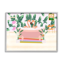 Stupell Industries Tropical Pink Flamingo Pair Bubble Bath Tropical Bathroom, Design by Ashley Singleton