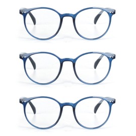 EYE ZOOM 3 Pack Retro Round Plastic Frame Reading Glasses for Men and Women, Navy Blue, +2.50