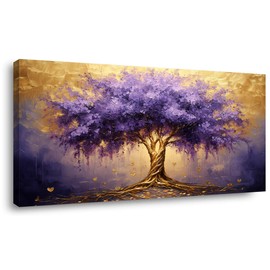 Lasdel Calming Tree of Life Wall Art for Living Room Office Purple Brown Canvas Painting Prints Large Nature Plant Artwork Home Family Bedroom Decor (23x46 Inches)