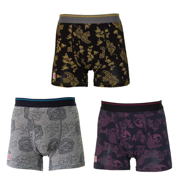 3 Piece Set TJI-136 Men's Urinary Leak Pants, Incontinence Pants, Smart Boxer Shorts, Japanese Pattern, 3L Size