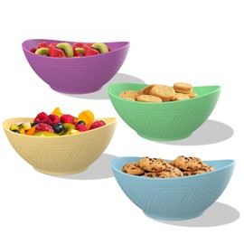 Wheat Straw Bowls Set of 4 with Textured Pattern - Unbreakable Cereal Bowls 26oz - Dishwasher Safe Bowls for Kitchen and Outdoors - Plastic Bowls Reusable for School,Dorm. Blue-Yellow-Green-Purple