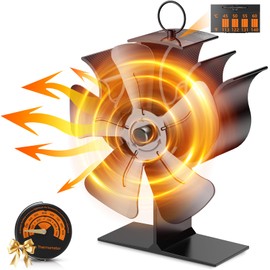 Fireplace Fan, Stove Fan Without Electricity with 5 Blades, Fireplace Fan for Wood Stove, Quiet Operation, Fireplace Fan, Warm Air Distribution with Temperature Display, Efficient Heat Distribution