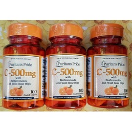 Puritan's Pride Timed Release VITAMIN C-500 mg Bioflavonoid & Rose Hip 3 x 100 = 300 Caplet 2/26