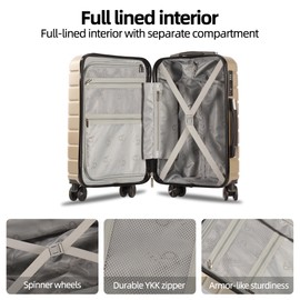 TRACK TRAVEL 4 Piece Luggage Set ABS+PC Expandable Hardshell TSA Lock Aluminum Trolley Spinner Wheels (Champagne, 7 Piece Set)