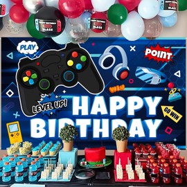 Video Game Birthday Background, 71 x 43 Inch Video Game Background for Decorations for Gaming, Birthday Parties & Video Games, Children's Birthday Decoration
