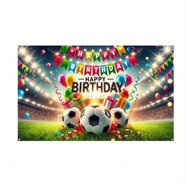 Football-Themed Happy Birthday Party Banner - 71x43 Inches Polyester soccer birthday decorations Soccer Sports Celebration Decoration Ideal for Indoor and Outdoor Events Home Wall Decor