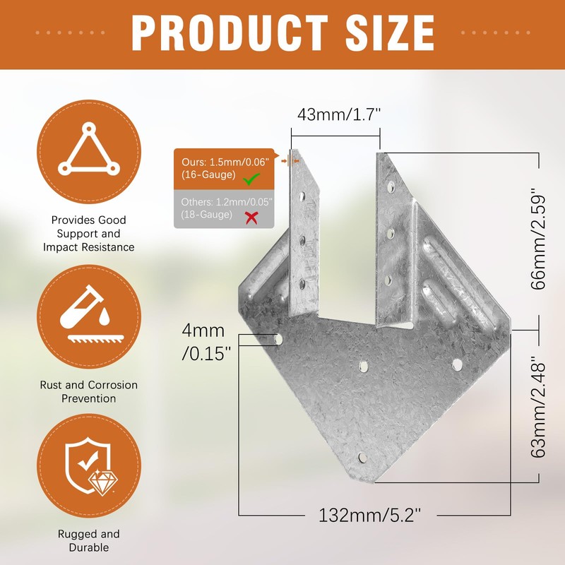 Garaook 24 Pack 16-Gauge Hurricane Ties for Rafter, Heavy Duty
