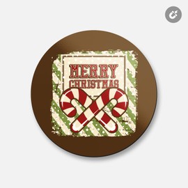 Unbranded Merry Christmas Retro | 4'' X 4'' Round Decorative Magnet