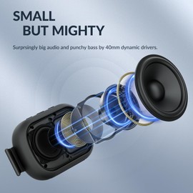 TONEMAC B2 Portable Bluetooth Speaker - Wireless Shower Speaker with IP67 Waterproof, Enhanced Bass, 10H Playtime, USB-C Charging, and Carabiner - Black